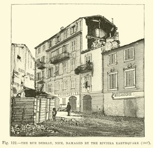 Die Rue Debray, Nizza, beschädigt durch das Riviera-Erdbeben 1887