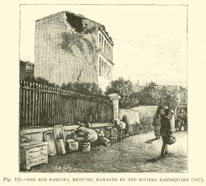 The Rue Partono, Mentone, damaged by the Riviera Earthquake, 1887  af English School