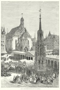 Schonebrunnen i Nürnberg (kobberstik) af English School