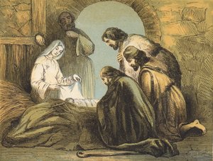 Hyrderne finder Jesus (farvet indgravering) af English School