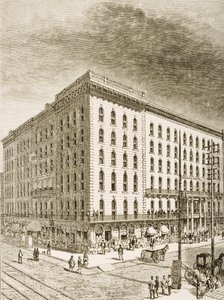 Sherman Hotel, Chicago, omkring 1870, fra "American Pictures" udgivet af Religious Tract Society, 1876 af English School
