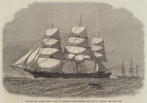 The Ship Glad Tidings, med en last af amerikansk bomuld, anløber havnen i Liverpool (gravering) af English School