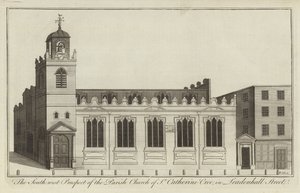 South West Prospect af Parish Church of St Catherine Cree i Leadenhall Street, London af English School