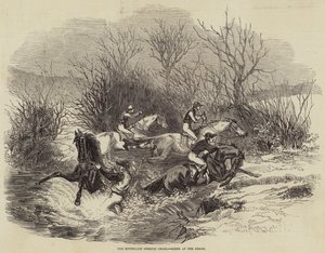 Southgate Steeple Chase, scene ved bækken (gravering) af English School