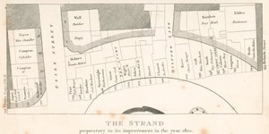 The Strand, London, vor seiner Verbesserung im Jahr 1810; Plan des Gebiets von English School