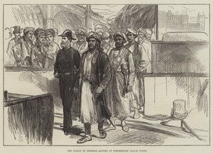 Sultanen af Zanzibar lander ved Westminster Palace Stairs (gravering) af English School