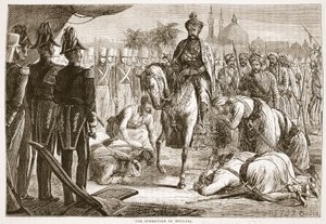 The Surrender of Moolraj, illustration fra Cassells Illustrated History of England af English School