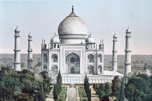 Taj Mahal i Agra (farve litho) af English School