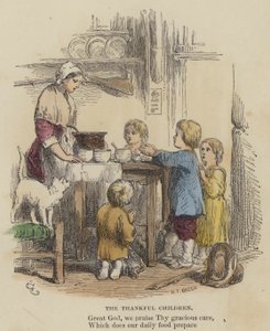 De taknemmelige børn (farvet gravering) af English School