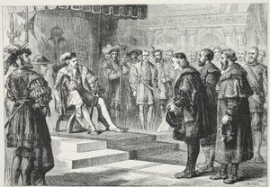 De tre protestantiske ambassadører før kejser Charles, illustration fra The History of Protestantism af James Aitken Wylie (1808-1890), pub. 1878 af English School