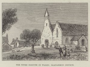 Der Zehntstreit in Wales, Llanarmon Kirche (Gravur) von English School