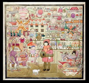 The Toyshop at Christmas, ca. 1910 (akvarel på papir) af English School