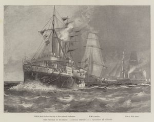 Problemerne i Nicaragua, admiral Stephensons eskadron ved Corinto (gravering) af English School
