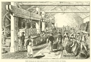 The Vintage in the Champagne: A Wine-Press at Work (gravering) af English School