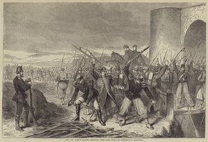 Krigen, franske soldater ødelægger deres våben efter overgivelsen af Strasbourg (gravering) af English School