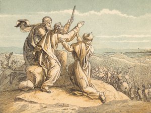 Krigen med Amalek (farvet gravering) af English School