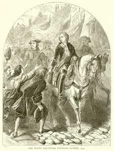 The Young Pretender på vej ind i Dundee, 1715 af English School