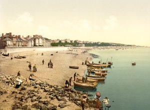 Stranden, Exmouth (håndfarvet foto) af English School