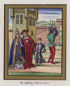 Halshugningen af Sir Silvester Budes (farvet gravering) af English School