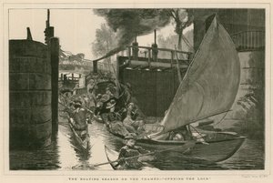 Bådsæsonen på Themsen - åbning af slusen (kobberstik) af English School