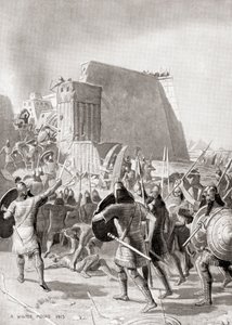 Erobringen af Memphis, Egypten af den assyriske kong Esarhaddon, 671 f.Kr., fra Hutchinson
