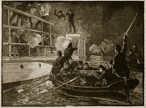 Capture of the Caroline, 1837, illustration fra Cassells Illustrated History of England (sepiafoto) af English School