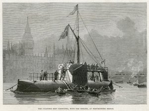Cylinderskibet Cleopatra, med obelisken, ved Westminster Bridge af English School