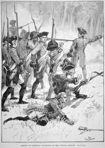 General Edward Braddocks nederlag og død i det indiske baghold (litho) af English School