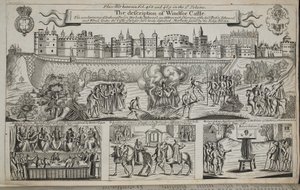 Die Beschreibung von Windsor Castle, Illustration aus Acts and Monuments von John Foxe, neunte Ausgabe, veröffentlicht 1684 von English School