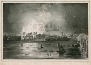 Ødelæggelsen af parlamentets huse ved brand den 16. oktober 1834 af English School