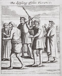 The displing of John Florence, illustration fra Acts and Monuments af John Foxe, niende udgave, pub. 1684 af English School