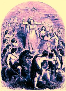 Druiderne, der opildner briterne til at modsætte sig romernes landgang, illustration fra Cassell