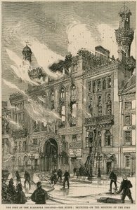 Ilden på Alhambra Teatret - ruinerne, skitseret om morgenen, hvor branden fandt sted, 7. december 1882 af English School