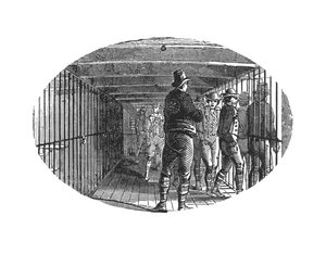 Galleriet - bure under dæk, hvor fangerne blev indespærret inden transporten til Australien, illustreret i The Martyrs of Tolpuddle, udgivet af Trades Union Congress, 1934 af English School