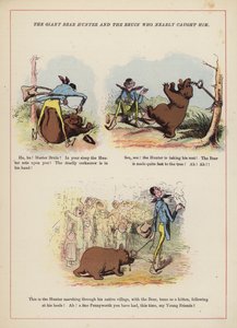 Den kæmpe bjørnejæger og Bruin, der næsten fangede ham (farve litho) af English School