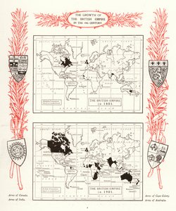 Det britiske imperiums vækst i det 19. århundrede (litho) af English School