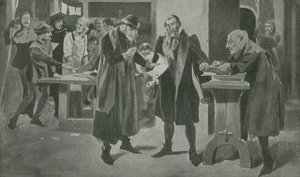 Den sidste trængsel for Gutenberg, trykkeren, på randen af sejr af English School