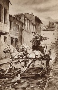 Livet på en gade i Pompeji i de store dage før byen forsvandt (farve litho) af English School