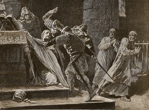 Mordet på Becket i Canterbury Cathedral, illustration fra Cassells Illustrated History of England (sepia foto) af English School