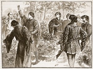 Skænderiet i Temple Gardens, illustration fra Cassells Illustrated History of England (sepia foto) af English School