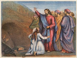 Opvækkelsen af Lazarus (farvelitografi) af English School