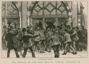 Optøjerne i West End i London, 8. februar 1886: Plyndrer butikker i Piccadilly af English School