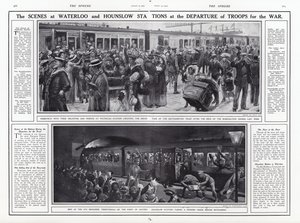 Scenerne på Waterloo- og Hounslow-stationerne ved troppernes afgang til krig, Første Verdenskrig, august 1914