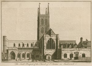Den sydlige udsigt til St Saviours, Southwark, London af English School