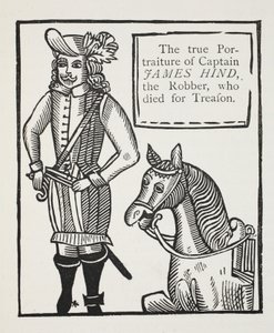 Det sande portræt af kaptajn James Hind, røveren, der døde af forræderi, illustration fra Chap-books of the Eighteenth Century af John Ashton, pub. 1882 af English School