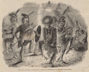 Ioway-indianernes krigsdans, der udstiller i Egyptian Hall af English School