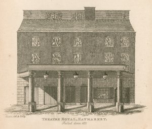 Theatre Royal, Haymarket, London, revet ned 1821 af English School