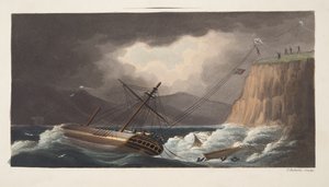 "Things trieded yet" , Milton, detaljer fra frontispice fra "The Aeropleustic Art, or Navigation in the Air, by the Use of Kites, or Buoyant Sails, pub. 1827 (håndfarvet akvatint) af English School