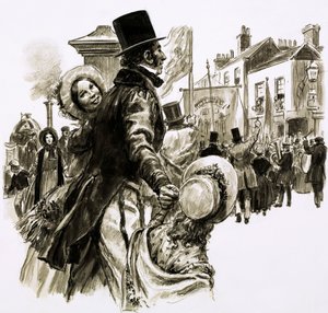 Thomas Cook organiserede sin første tur i 1841 (gouache på papir) af English School