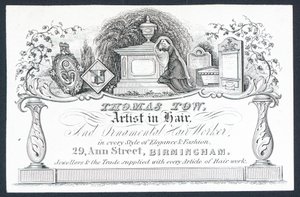 Thomas Tow, kunstner i hår, handelskort af English School